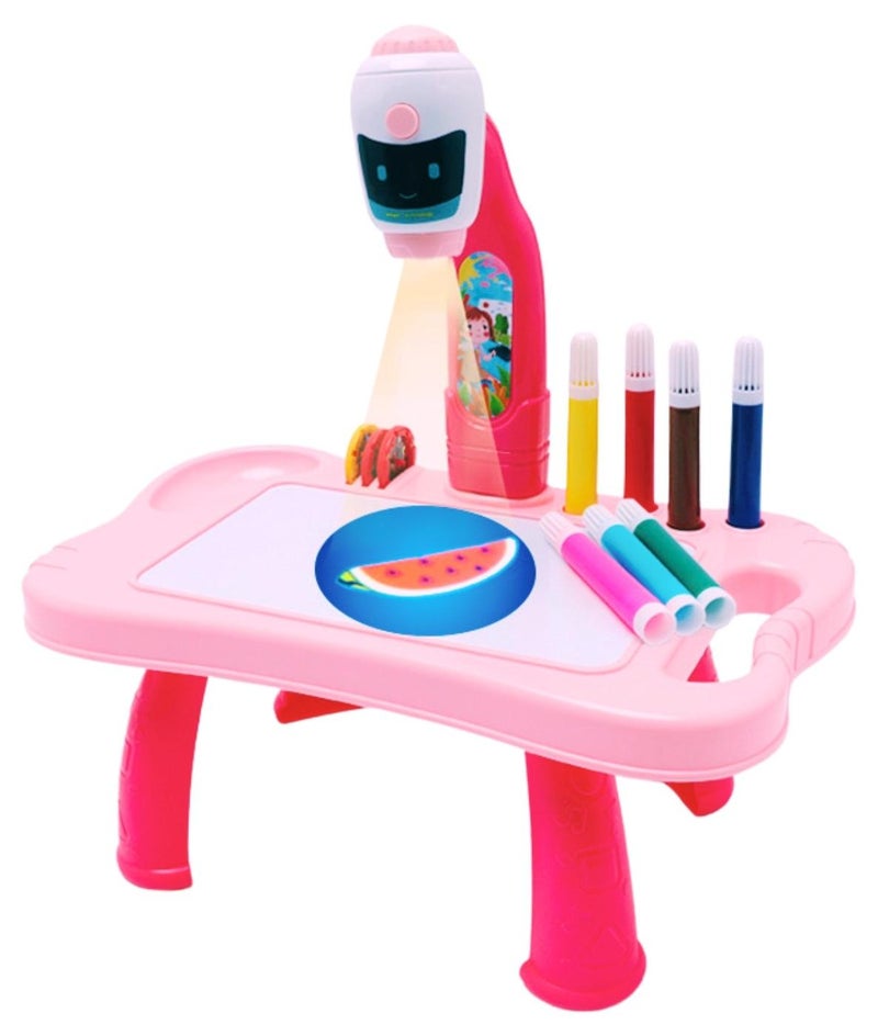 طاولة رسم للأطفال مع جهاز عرض - لعبة تعليمية ذكية للأطفال تتضمن طاولة للرسم بواسطة الإسقاط سهلة التنظيف وبحجم كبير (باللون الوردي) - Image 1