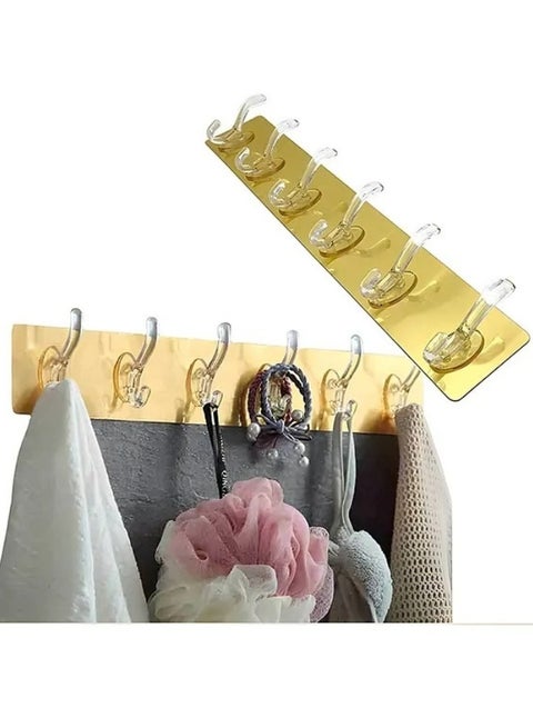 حامل حائط لاصق ذاتي متعدد الوظائف مكون من 6 خطافات بدون حفر، منظم مناشف وحمام قوي اللصق