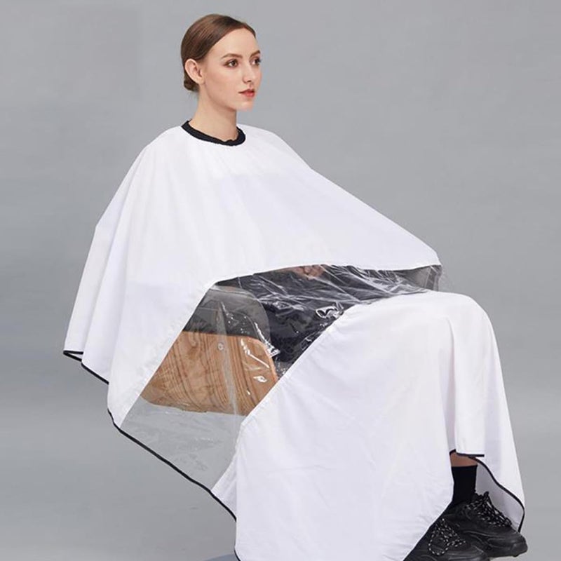 Salon Hairdressing Cape with Viewing Window White Wrinkled Fabric Barber Cape Smock for Professional Hair Styling and Coloring for Barbershop Use - Image 5