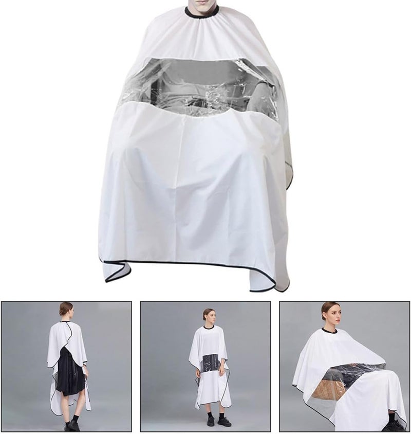 Salon Hairdressing Cape with Viewing Window White Wrinkled Fabric Barber Cape Smock for Professional Hair Styling and Coloring for Barbershop Use - Image 4