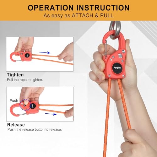 Ayaport Rope Ratchet Tie Down with Safety Lock Clip 1/4" x 12' Heavy Duty One-Piece Adjustable Kayak Straps for Tent, Tarp, Canopy Tie Downs,2Pk Orange - Image 2