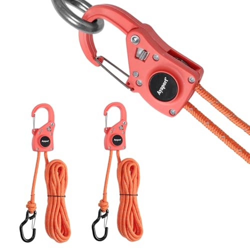 Ayaport Rope Ratchet Tie Down with Safety Lock Clip 1/4" x 12' Heavy Duty One-Piece Adjustable Kayak Straps for Tent, Tarp, Canopy Tie Downs,2Pk Orange - Image 1