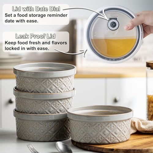 MISSYSSIM Ceramic Bowls with Lids set of 4, Soup Bowls, 28 oz Charcuterie Bowls Set for Kitchen, Food Storage Container Bowls Dishwasher & Microwave Safe for Salad, Pasta, Snack, Oatmeal, Fruit, Grey - Image 4