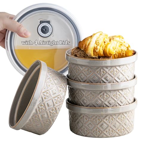 MISSYSSIM Ceramic Bowls with Lids set of 4, Soup Bowls, 28 oz Charcuterie Bowls Set for Kitchen, Food Storage Container Bowls Dishwasher & Microwave Safe for Salad, Pasta, Snack, Oatmeal, Fruit, Grey - Image 1