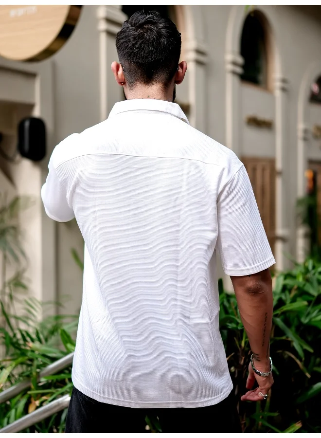 مانياك Maniac Men Embroidery 3/4th Sleeve 3/4th White Cotton Shirt