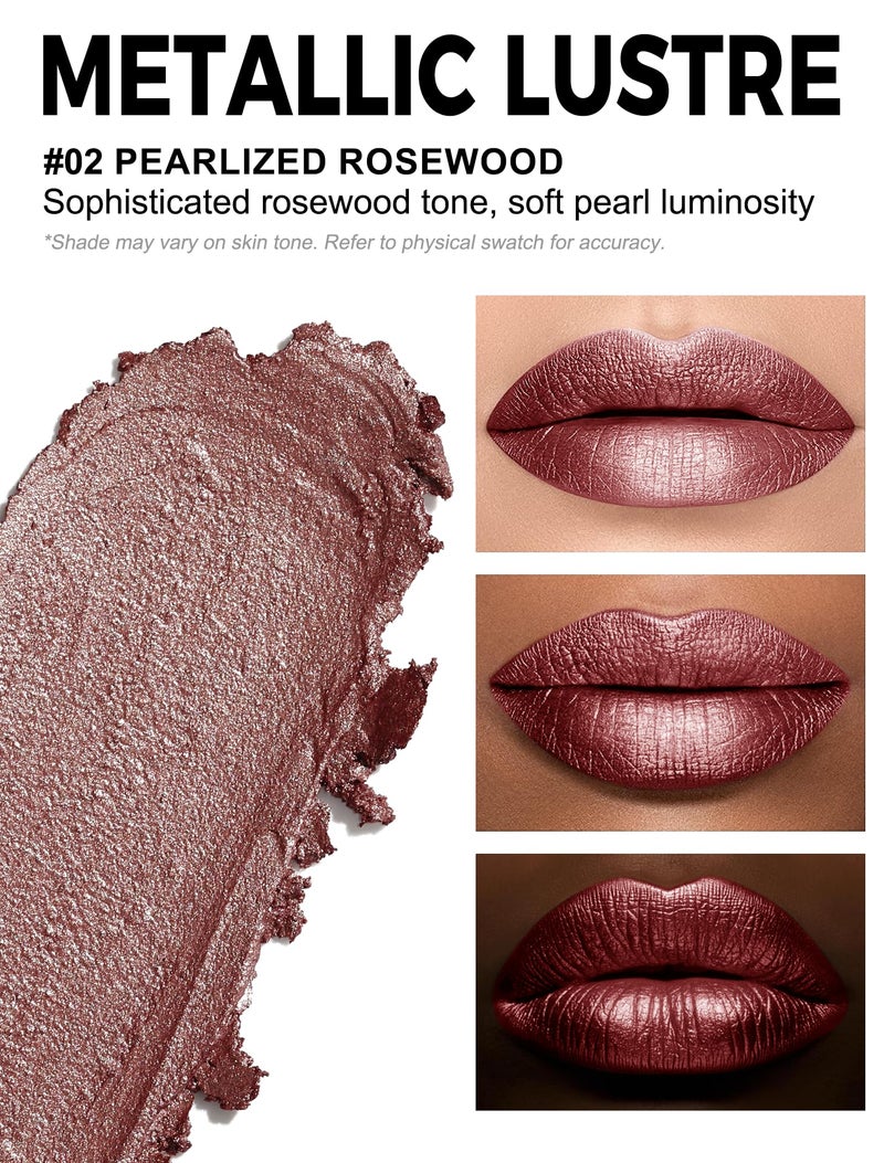 Anglicolor Metallic Nude Lipstick For Subtle 3D Shimmer Effect,Glitter Pink Lipstick,Light Cream Formula for Moisturized Lips,Non-Sticky,Music Festival Party Stage Makeup (02 PEARLIZED ROSEWOOD) - Image 2