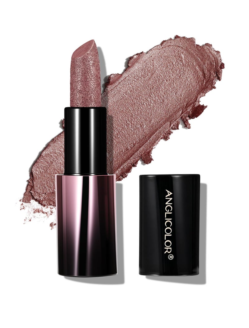 Anglicolor Metallic Nude Lipstick For Subtle 3D Shimmer Effect,Glitter Pink Lipstick,Light Cream Formula for Moisturized Lips,Non-Sticky,Music Festival Party Stage Makeup (02 PEARLIZED ROSEWOOD) - Image 1