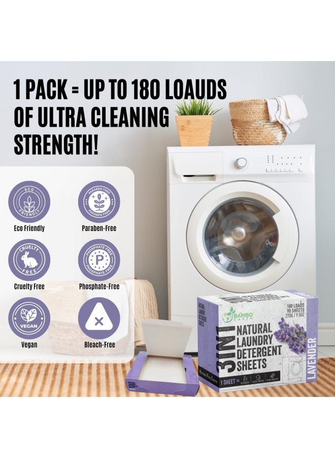 BAMBOEARTH 180 Loads Natural Laundry Detergent Sheets - All Natural Biodegradable And Dissolvable Washing Machine Dry Soap Laundry Detergent Strips, Mess Free, Eco Friendly, 90 Sheet Pack (Calm Lavender) - Image 3