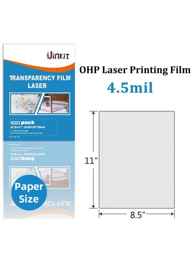 Uinkit 100 Sheets Laser Transparency Film 8.5x11 Color Transparent Paper OHP Clear Overhead Projector Film 8.5x11" for Laser Jet Printer Copier Copy Copies Photo Transparent Film A4 Letter Size