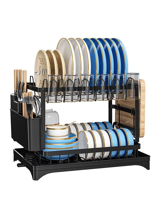 Joshberg 2 Tier Dish Drying Rack with Tray,Drainer Shelf for Kitchen Supplies,Kitchen Organizer Utensils Holder,Black  - Image 2