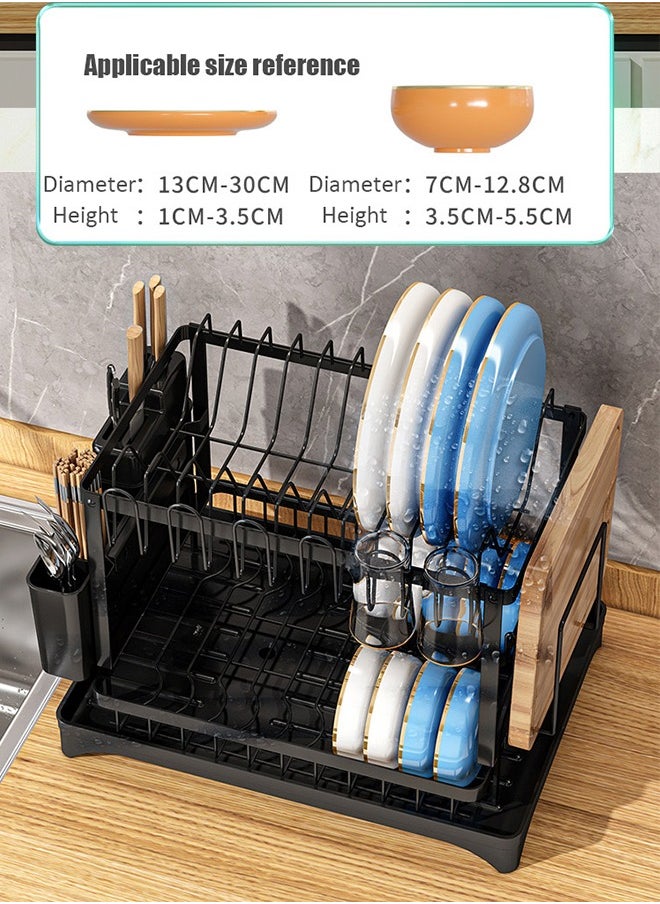 Joshberg 2 Tier Dish Drying Rack with Tray,Drainer Shelf for Kitchen Supplies,Kitchen Organizer Utensils Holder,Black  - Image 5