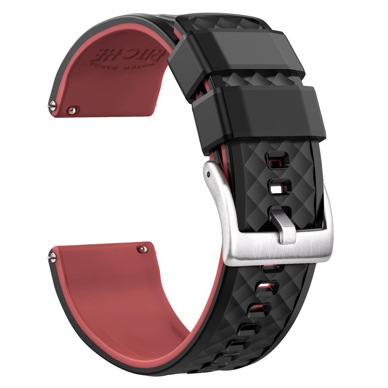 Ritche Silicone Watch Bands 18mm 20mm 22mm 24mm Quick Release Rubber Watch Bands for Men, Black / Crimson Red / Silver, 20mm, Classic,Sport - Image 1
