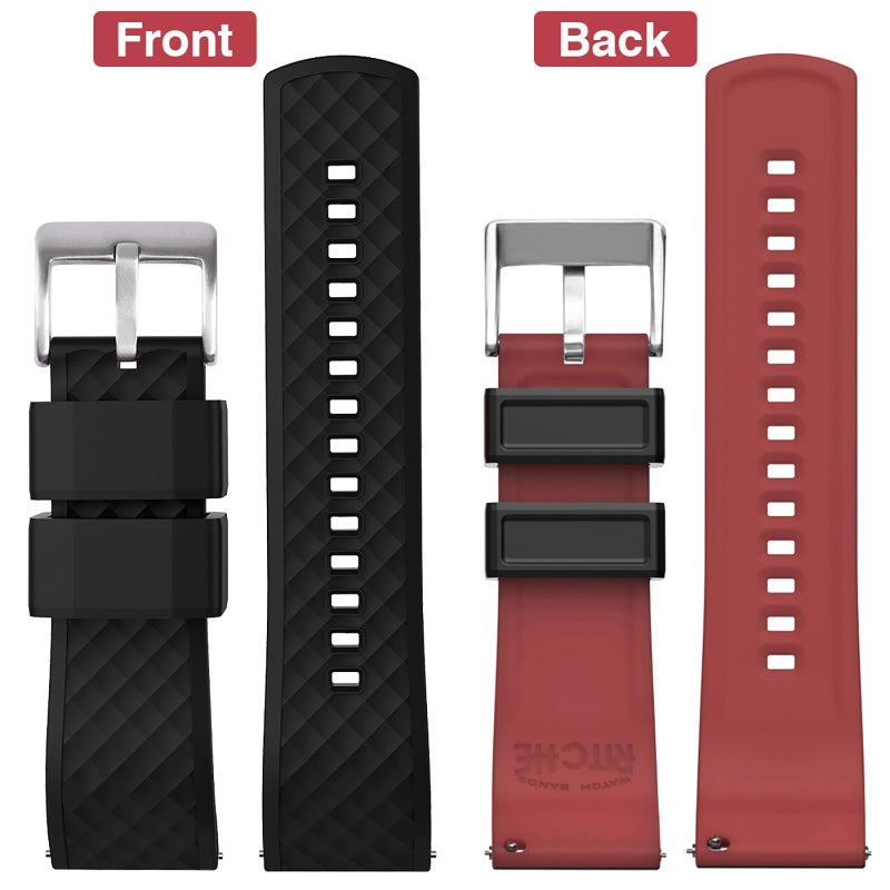Ritche Silicone Watch Bands 18mm 20mm 22mm 24mm Quick Release Rubber Watch Bands for Men, Black / Crimson Red / Silver, 20mm, Classic,Sport - Image 4