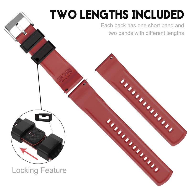 Ritche Silicone Watch Bands 18mm 20mm 22mm 24mm Quick Release Rubber Watch Bands for Men, Black / Crimson Red / Silver, 20mm, Classic,Sport - Image 3
