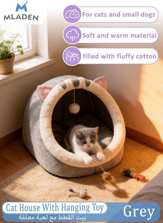 MLADEN Cat Bed Cat House With Hanging Toy Cat Beds For Indoor Cats 2 In 1 Cat Cave For Playing And Sleeping Pet Bed Suitable For Cats And Small Dogs - Image 1