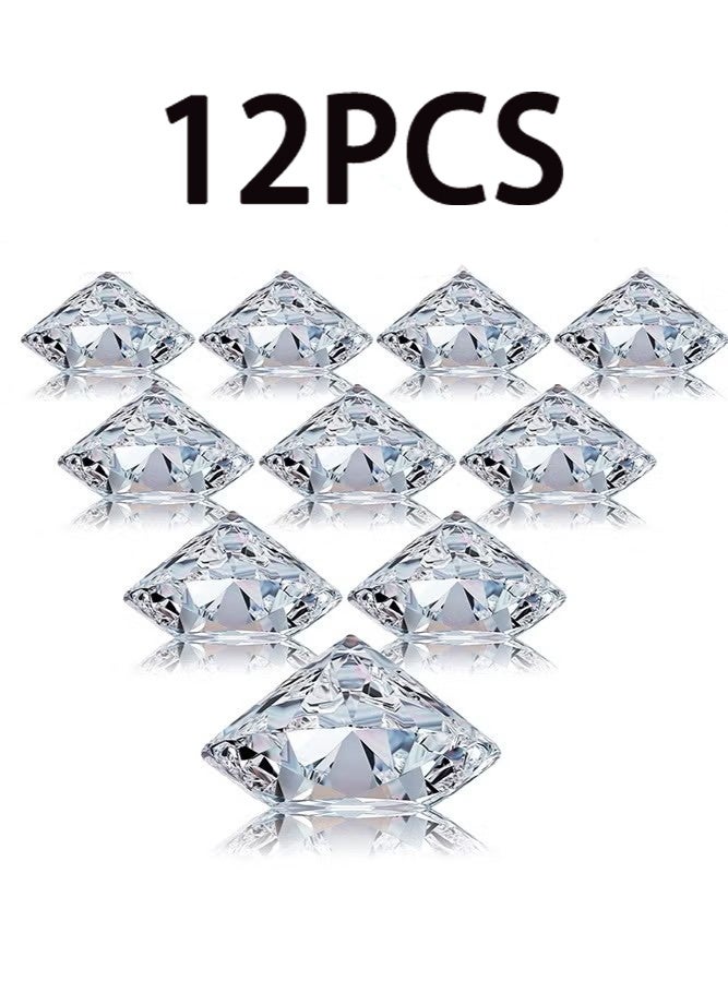 12 حامل بطاقات مكان الماس، حوامل بطاقات طاولة أكريليك كريستالي لحفل الزفاف، تزيين الحفلات، حفل استقبال المولود، تزيينات الطاولات (شفافة) - Image 1