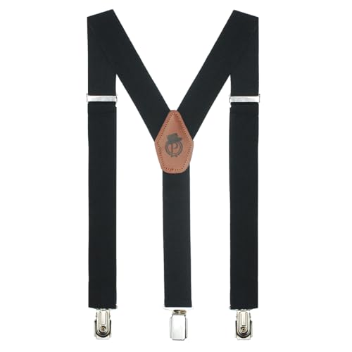 Peluche Plaid Black Black Coloured 3.5cm Strap Width Elastic Suspenders for Men - Image 1