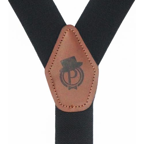 Peluche Plaid Black Black Coloured 3.5cm Strap Width Elastic Suspenders for Men - Image 5