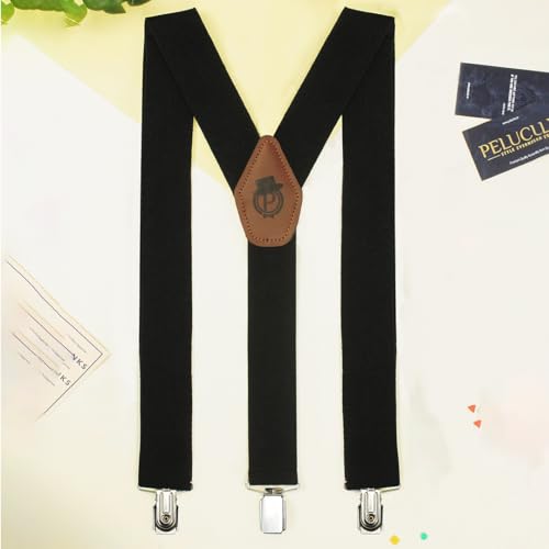 Peluche Plaid Black Black Coloured 3.5cm Strap Width Elastic Suspenders for Men - Image 2