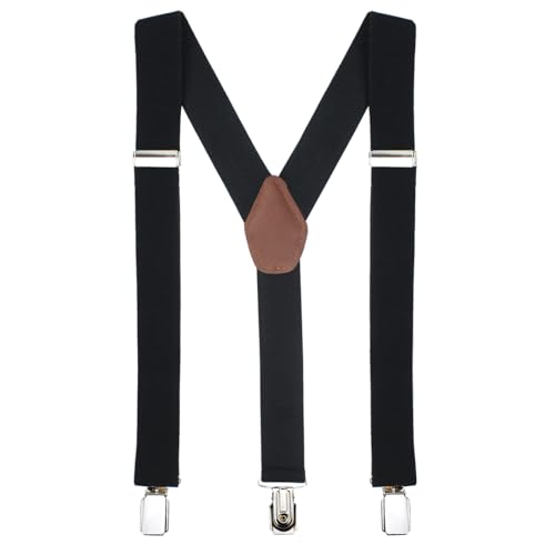 Peluche Plaid Black Black Coloured 3.5cm Strap Width Elastic Suspenders for Men - Image 4