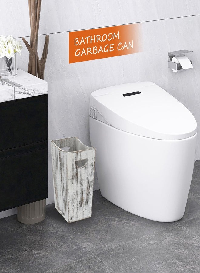 Ismosm Rustic Wooden Trash Can Set, 2-Pack, Small and Large Wastebasket with Handle, Farmhouse Style (Farmhouse White) - Image 2