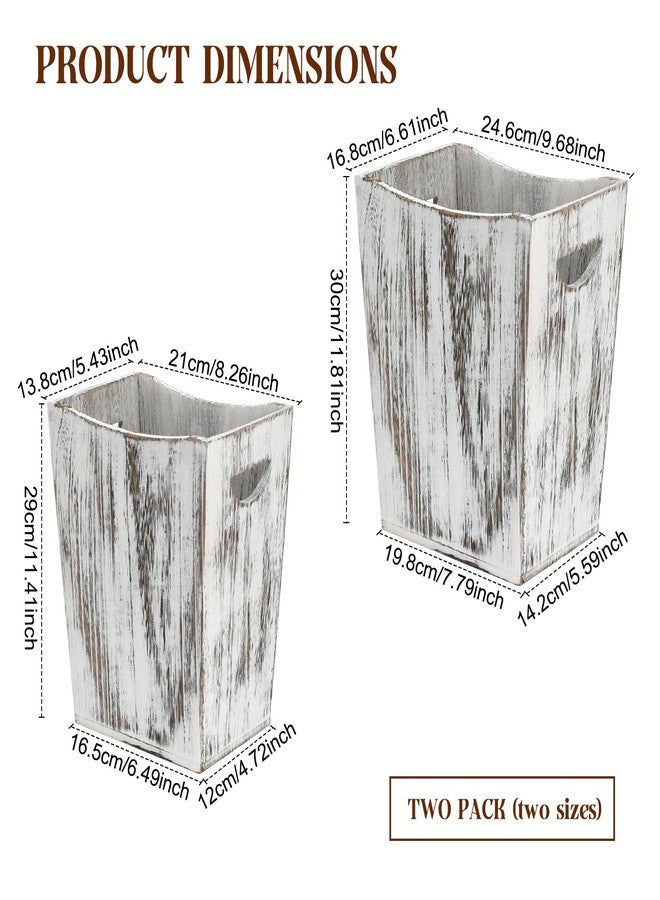 Ismosm Rustic Wooden Trash Can Set, 2-Pack, Small and Large Wastebasket with Handle, Farmhouse Style (Farmhouse White) - Image 3