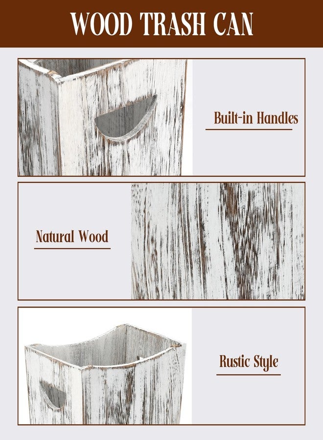 Ismosm Rustic Wooden Trash Can Set, 2-Pack, Small and Large Wastebasket with Handle, Farmhouse Style (Farmhouse White) - Image 4