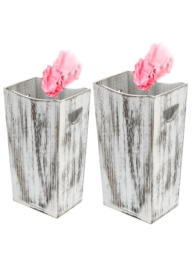 Ismosm Rustic Wooden Trash Can Set, 2-Pack, Small and Large Wastebasket with Handle, Farmhouse Style (Farmhouse White) - Image 1