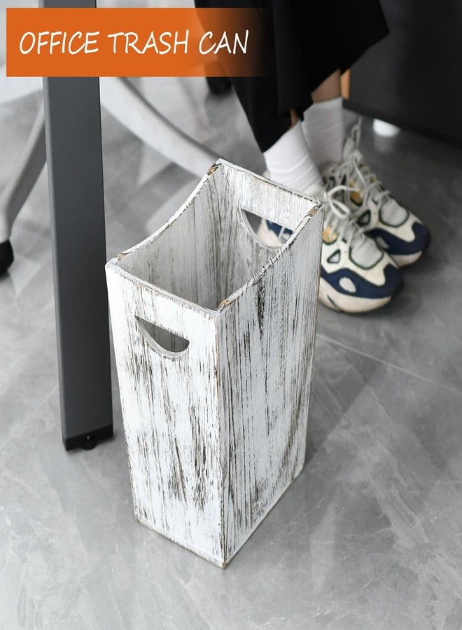Ismosm Rustic Wooden Trash Can Set, 2-Pack, Small and Large Wastebasket with Handle, Farmhouse Style (Farmhouse White) - Image 5