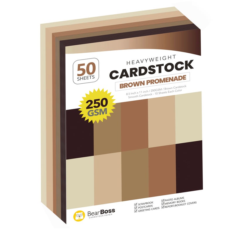 BearBoss Brown Cardstock Paper 85x11 50 Sheets Heavyweight 92lb Cover for Crafts DIY Cards Making