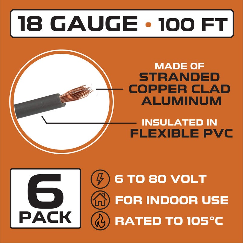 Iron Forge Cable 18 Gauge Primary Automotive Wire - 6 Roll Assortment Pack - 100 Ft of Copper Clad Aluminum Wire per Roll - Image 2