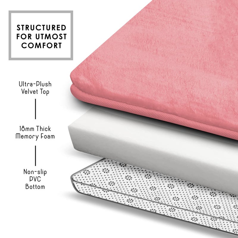 Clara Clark 3 Piece Bathroom Rugs Bath Mat Set, Velvet Memory Foam Bath Mats for Bathroom - Non-Slip, PVC Backing Bath Rugs, Washable - Dries Quickly, Pink - Image 5