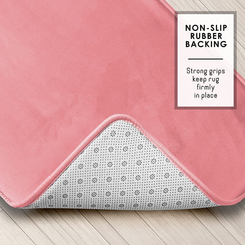 Clara Clark 3 Piece Bathroom Rugs Bath Mat Set, Velvet Memory Foam Bath Mats for Bathroom - Non-Slip, PVC Backing Bath Rugs, Washable - Dries Quickly, Pink - Image 4