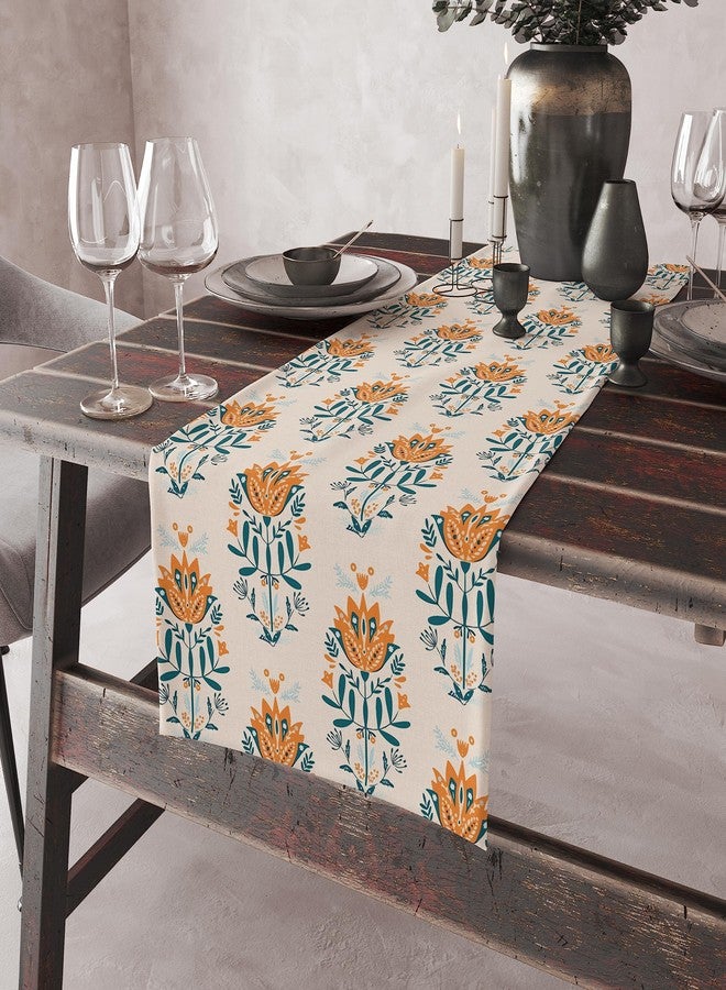 Astitva Cotton Table Runner - 13 x 45 Inches | Beige, Floral Print Dining Table Cloth | Elegant 4 Seater Runner for Home & Party Decoration - Image 5