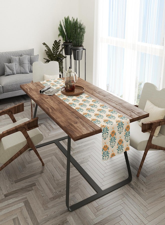 Astitva Cotton Table Runner - 13 x 45 Inches | Beige, Floral Print Dining Table Cloth | Elegant 4 Seater Runner for Home & Party Decoration - Image 2