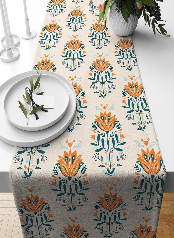 Astitva Cotton Table Runner - 13 x 45 Inches | Beige, Floral Print Dining Table Cloth | Elegant 4 Seater Runner for Home & Party Decoration - Image 1