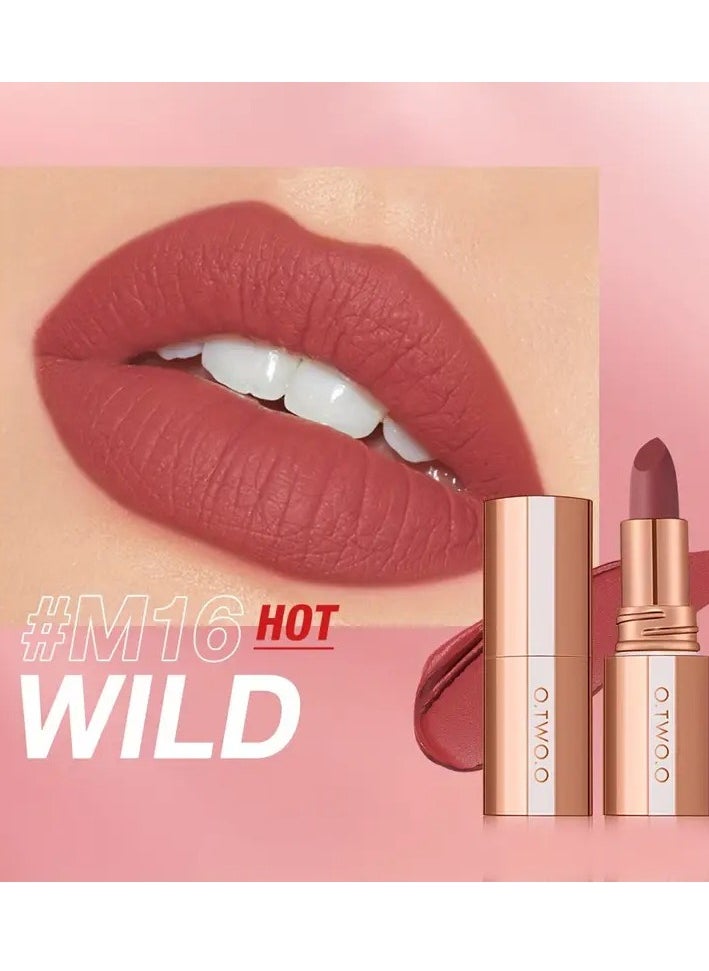 O.TWO.O O.TWO.O Matte Velvet Lipstick for Girls | Waterproof Non-Stick Cup Long-Lasting Lip Gloss Korean Makeup Must-Have OTWOO Lipsticks [M16 WILD]  - Image 1
