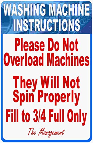 ZMKDLL Washing Machine Instructions Do Not Overload Laundromat Metal Sign 12"x8" - Image 5
