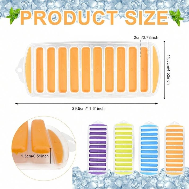 PUTHAK 3pcs Silicone Bottom Easy Push and Out 10 Grids Strip Ice Cube Trays Long Slim Sticks Fits Small Mouth Sports Water Bottle, Ice Cream Mould Maker Reusable for Freezer Without Lid Long Narrow - Image 3