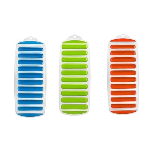 PUTHAK 3pcs Silicone Bottom Easy Push and Out 10 Grids Strip Ice Cube Trays Long Slim Sticks Fits Small Mouth Sports Water Bottle, Ice Cream Mould Maker Reusable for Freezer Without Lid Long Narrow - Image 1