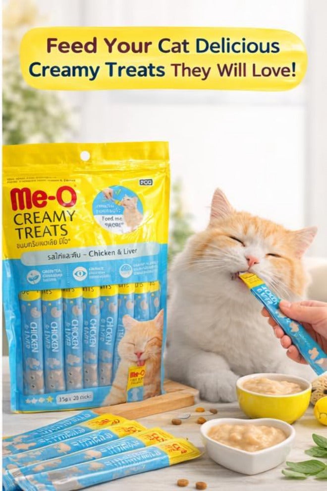 Me-O Cat Creamy Treats Chicken And Liver Flavor For All Life Stages of Cats and for All Breed Sizes, Pack Of 20 Sticks, 15g each - (15g x 20 Sticks) 300g - Image 2