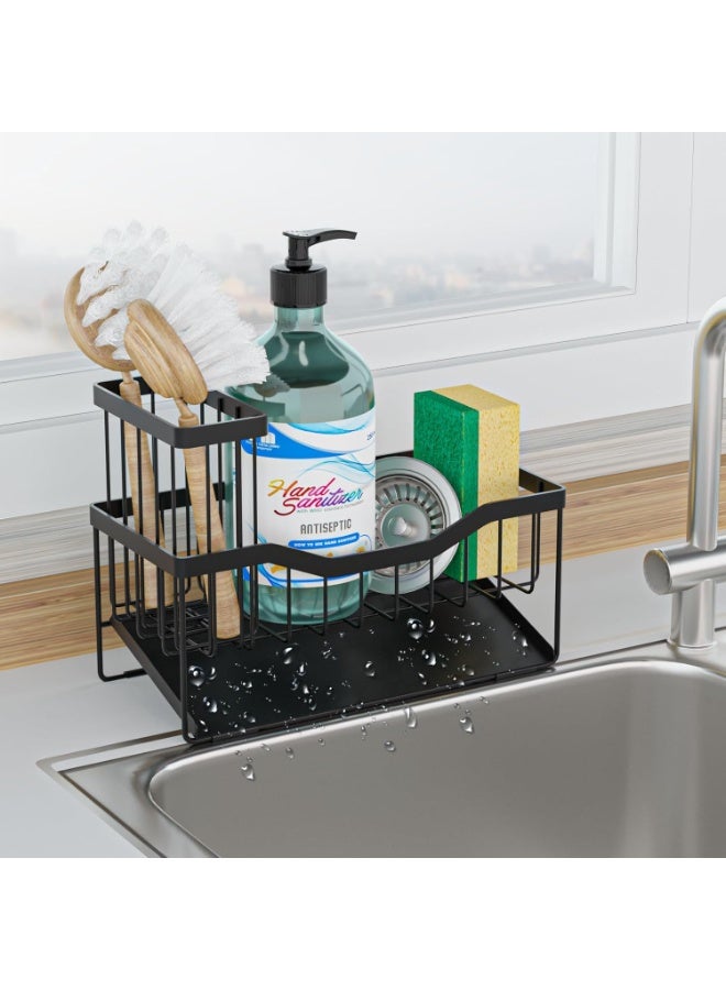 Relex Multifunctional Sponge Holder for Kitchen Sink with High Brush Rack, Sink Caddy with Self Drain Tray, Kitchen Sink Organizer Sponge Caddy for Storage Dish Soap Dispenser - Kitchen Gadgets Accessories - Image 1