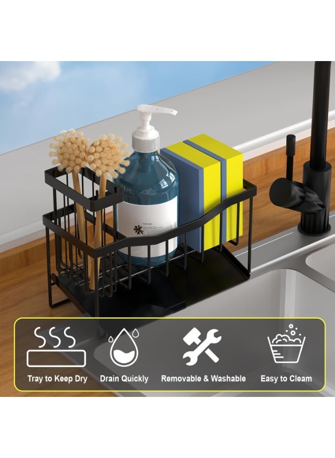 Relex Multifunctional Sponge Holder for Kitchen Sink with High Brush Rack, Sink Caddy with Self Drain Tray, Kitchen Sink Organizer Sponge Caddy for Storage Dish Soap Dispenser - Kitchen Gadgets Accessories - Image 3