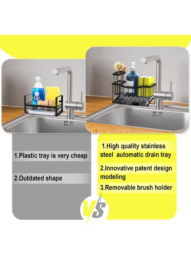 Relex Multifunctional Sponge Holder for Kitchen Sink with High Brush Rack, Sink Caddy with Self Drain Tray, Kitchen Sink Organizer Sponge Caddy for Storage Dish Soap Dispenser - Kitchen Gadgets Accessories - Image 4