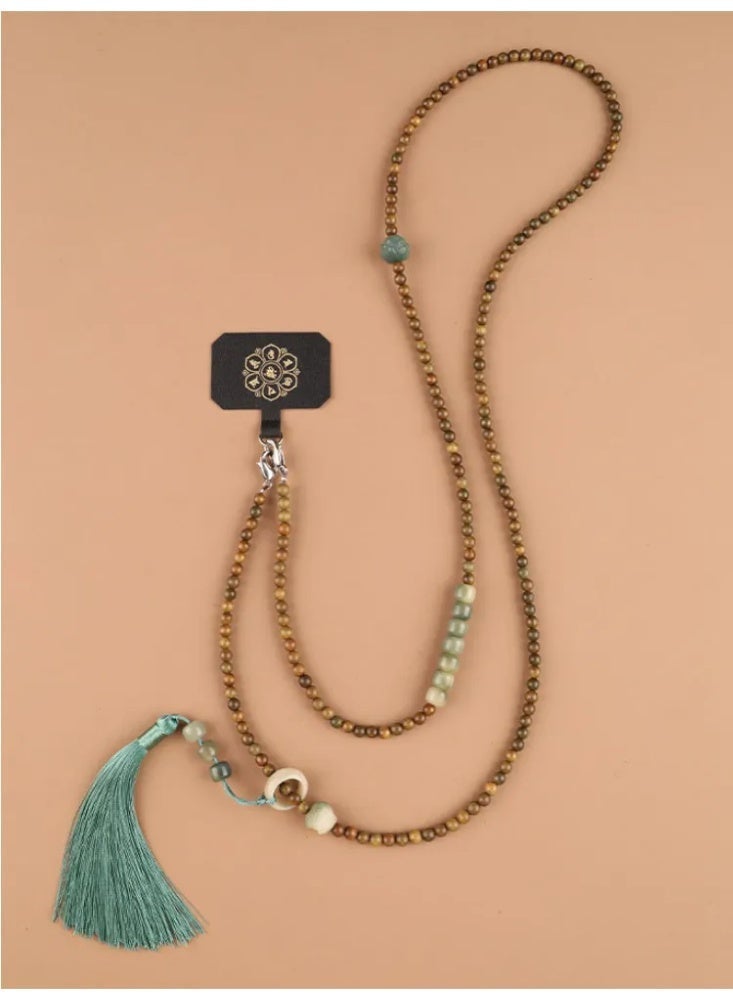 Green Sandalwood Crossbody Phone Chain, Beaded Anti-Lost Lanyard for Women, Stylish Mobile Accessory - Image 1