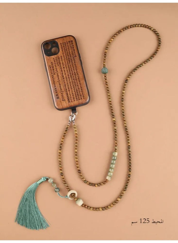 Green Sandalwood Crossbody Phone Chain, Beaded Anti-Lost Lanyard for Women, Stylish Mobile Accessory - Image 4