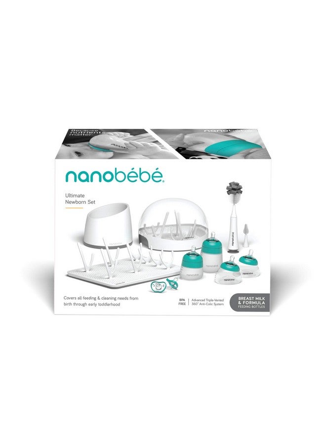 Nanobébé Breastmilk and Silicone Baby Bottle Ultimate Set Gen 2, 5oz and 9oz - with Sterilizer, Drying Rack, Anti-Colic Nipples, Pacifiers, and Warmer - Teal/Grey - Image 2
