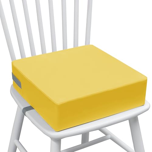 Eiury Toddler Booster Seat for Dining Table Booster Seat for Kitchen Chair Waterproof PU Cushion with Adjustable Buckle Straps NonSlip Bottom Easy Clean Portable Seat CushionYellow - Image 1