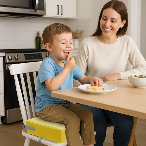Eiury Toddler Booster Seat for Dining Table Booster Seat for Kitchen Chair Waterproof PU Cushion with Adjustable Buckle Straps NonSlip Bottom Easy Clean Portable Seat CushionYellow - Image 3