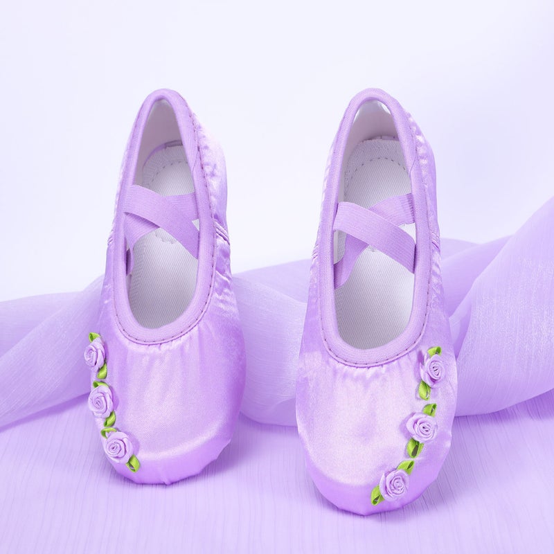 Purple Satin Ballet Dance Shoes Rose Flower Violet Kidsren''s Dance Shoes Soft Sole Cat Claw Shoes Practice 8003 - Image 2